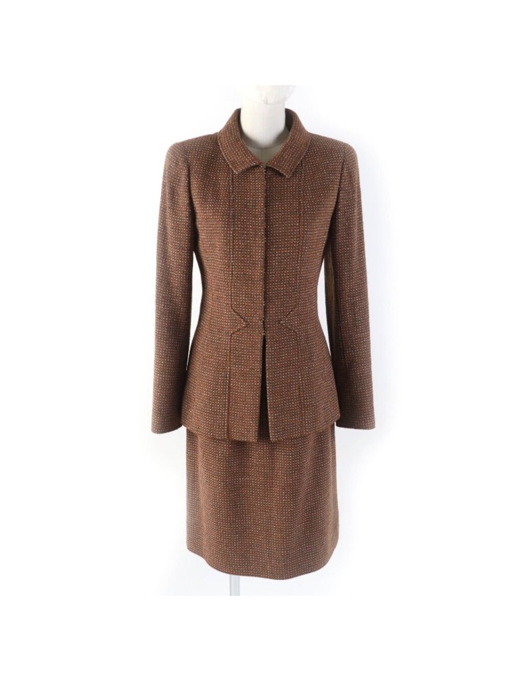 Chanel Vintage 96A CC Logo Buttoned Jacket Skirt Suit Set Brown 38